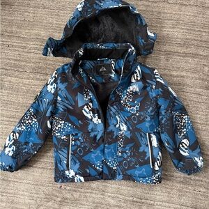 Boys Winter Snow Jacket Size 6/7 - Blue Camo Outdoor Coat with Removable Hood